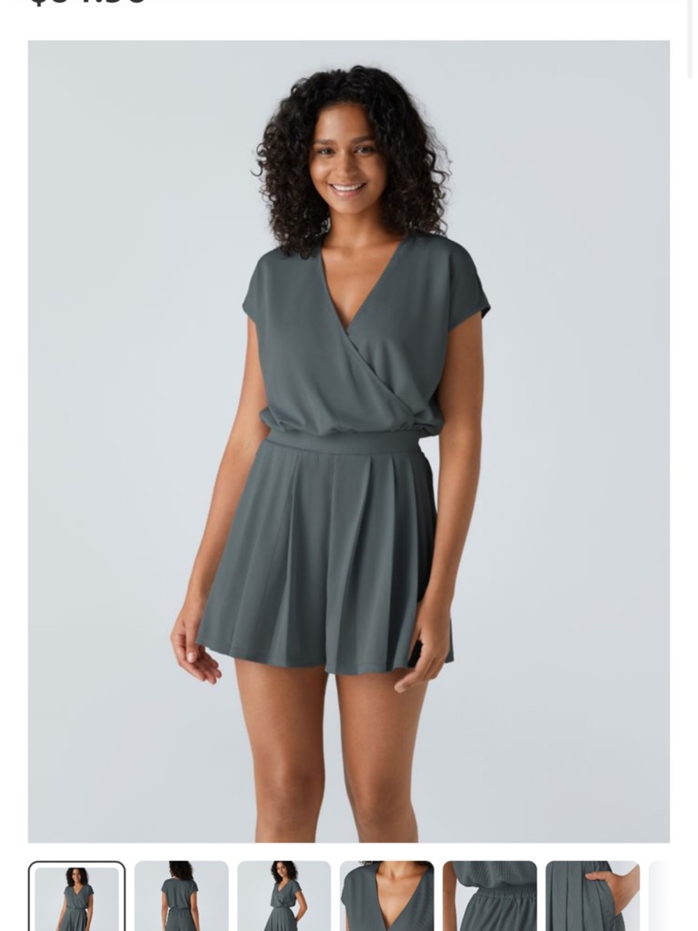 Halara V Neck Short Sleeve Pocket Waffle Casual Romper NWT size M grey